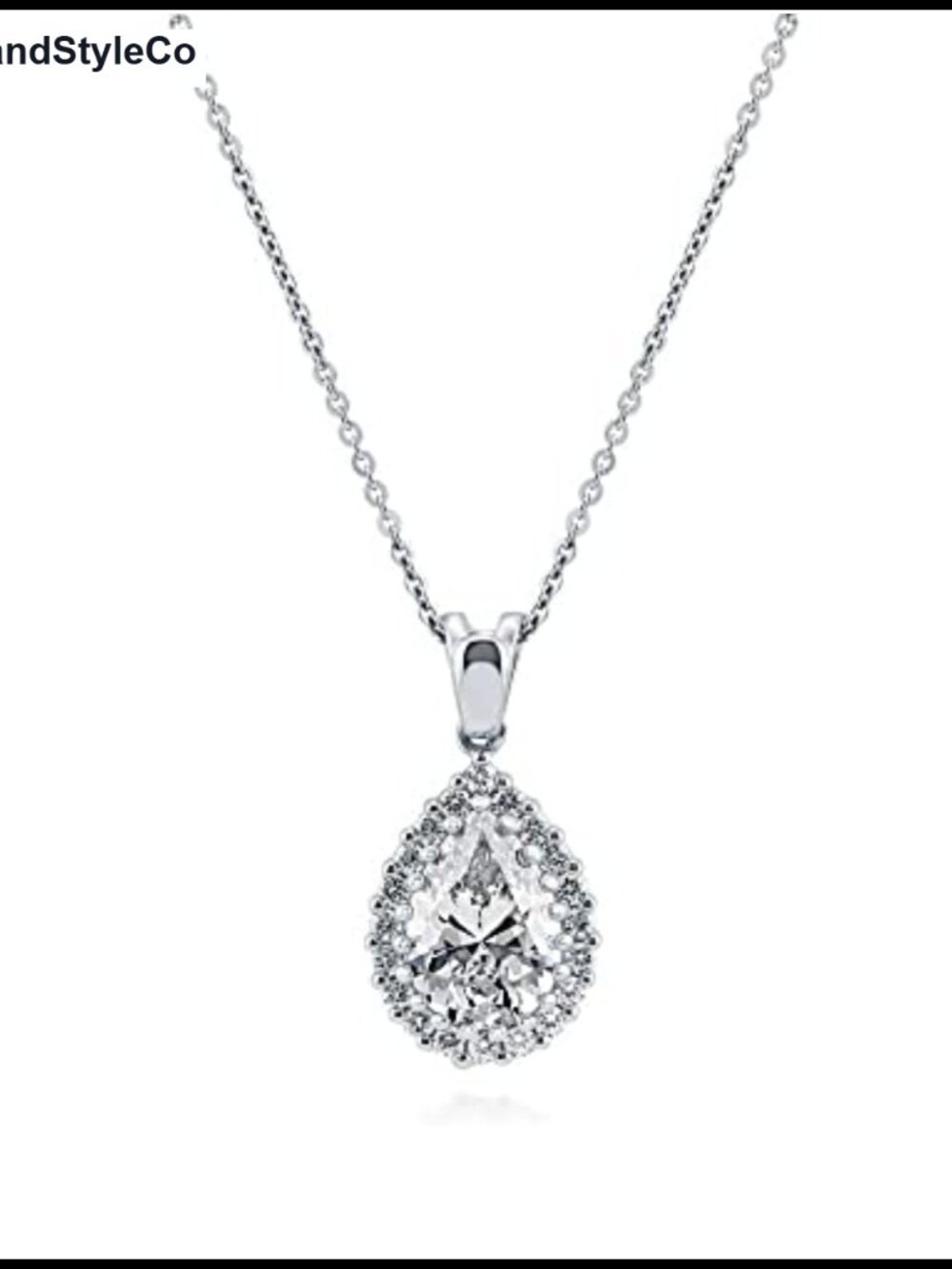 Sterling Silver Cubic Zirconia Halo Pendant Necklace 18" Pear Cut